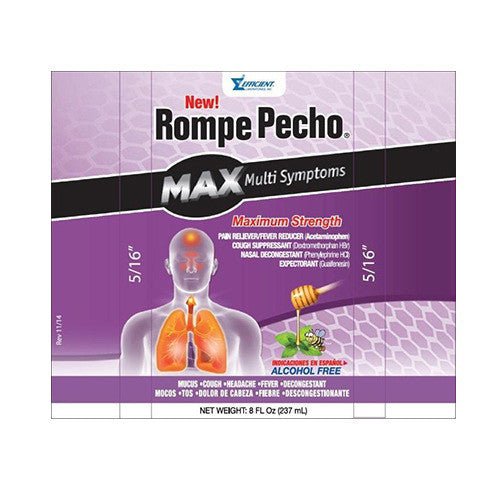 Rompe Pecho Max MultiSymptoms Maximum Strength Cough Syrup, Alcohol Free - 8 oz